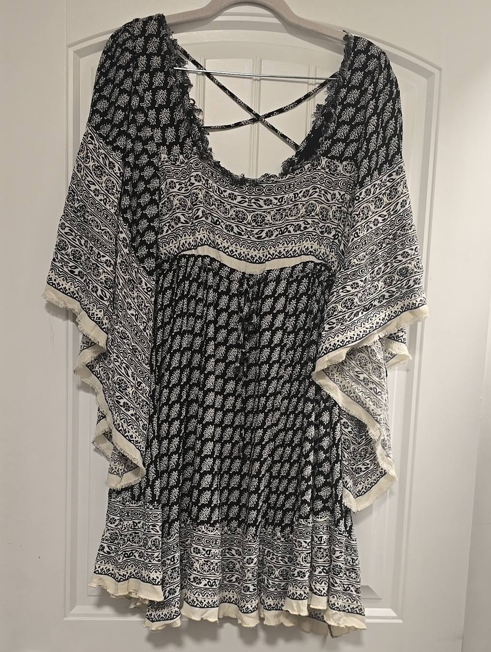 FREE PEOPLE Heart Of Gold Mini Dress Cinch Waist Boho Dramatic Sleeve - Picture 3 of 8